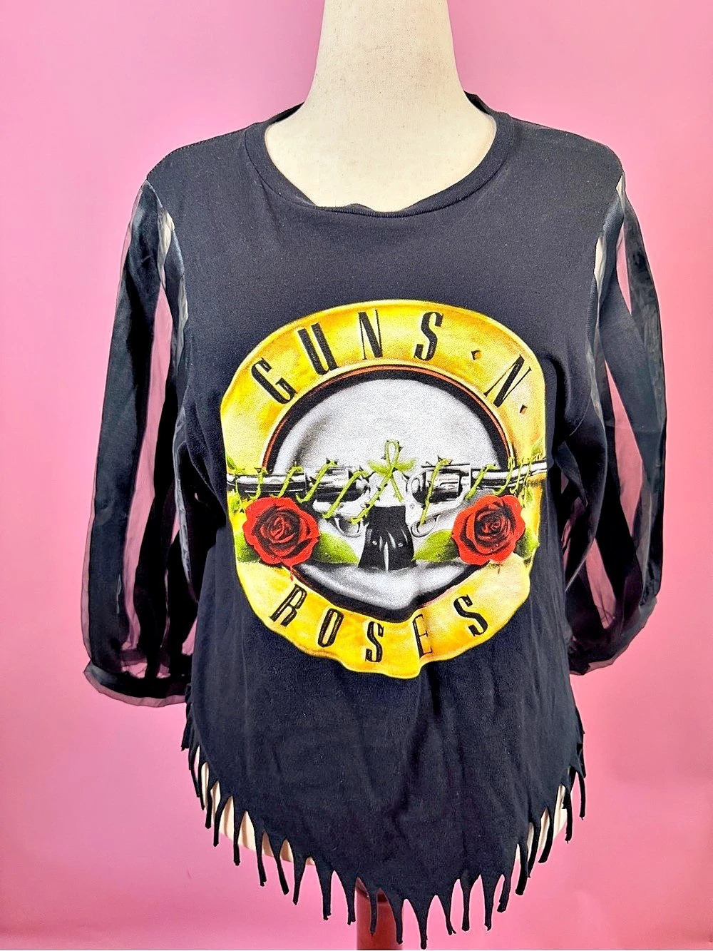 Graphic Long Sleeve Fringe Top in Black & Yellow Like New